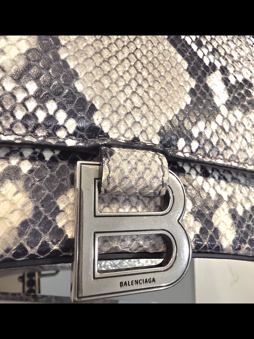 Balenciaga Black and Gray Python-Print Top Handle Satchel - Picture 7 of 17